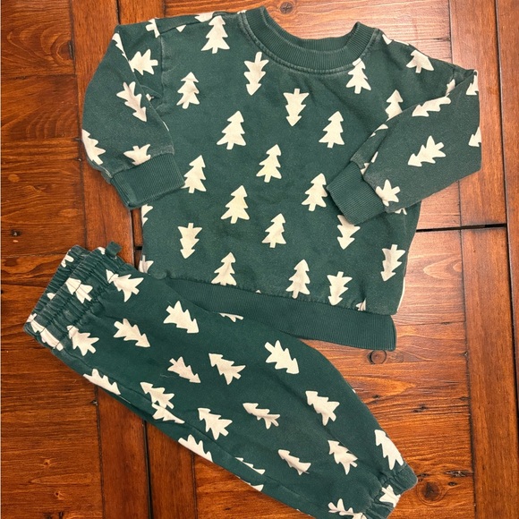 Hanna Andersson 2pc Girl/Boy Cotton Pine Tree Sweatsuit Set Sz 2T - Picture 1 of 13
